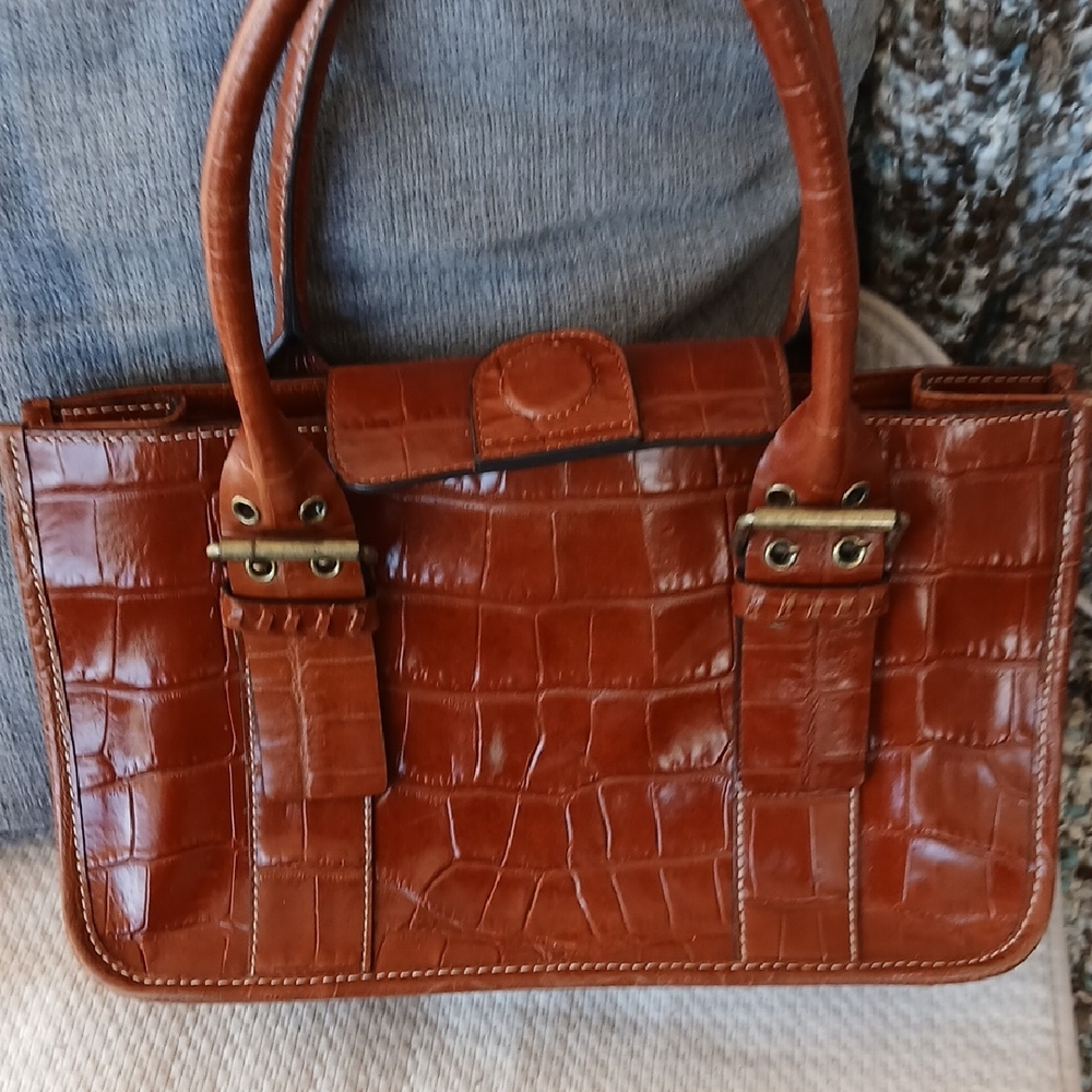 Chic Tan Crocodile-Embossed Satchel